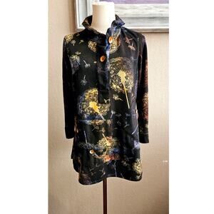 John Mark Women's Dandelion Patchwork Tunic Top  XS Black 3/4 Sleeve Oversized!‎
